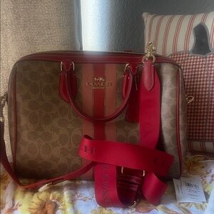 Coach Tan and Red Women's Satchel